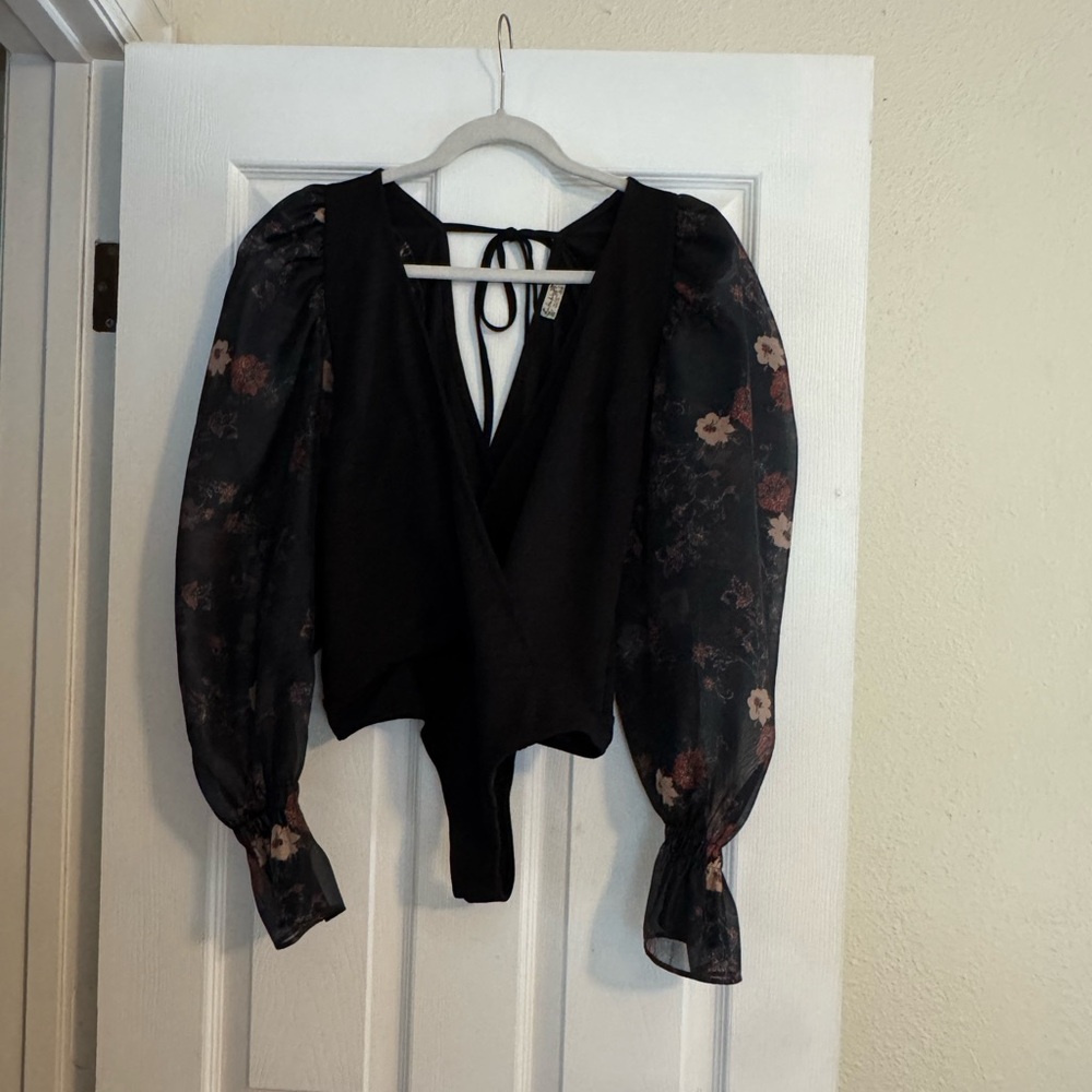 Intimately Free People Black Floral Women's Bodysuit